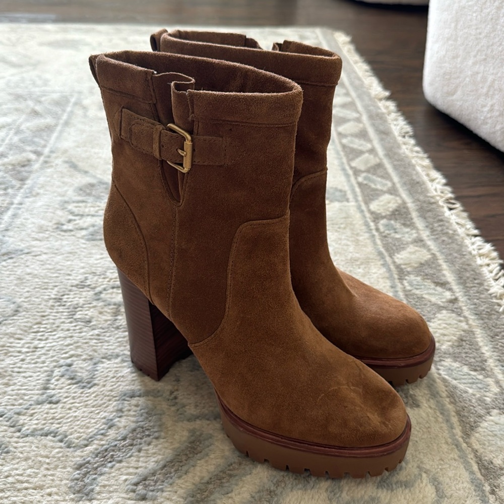 Veronica Beard Hannigan Hazelwood Platform Tan Boots